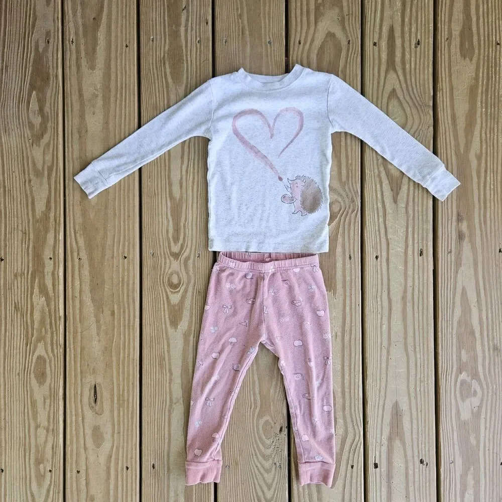 Carter’s Baby Girls 12M 2pc Cotton Knit Pajama Set Long Sleeve Animal Print